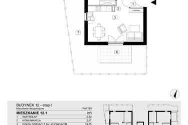 Rzut - Mieszkanie na sprzedaż 2 pokoje o powierzchni 43,41 m² - numer 12.1 w Jasieny