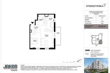 Rzut - Mieszkanie na sprzedaż 2 pokoje o powierzchni 50,29 m² - numer 77D.8 w Strzeszyńska 77