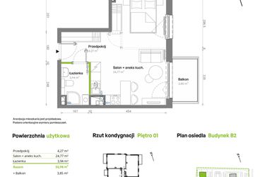 Rzut - Mieszkanie na sprzedaż 1 pokój o powierzchni 32,98 m² - numer B2.01.10 w Południe Vita