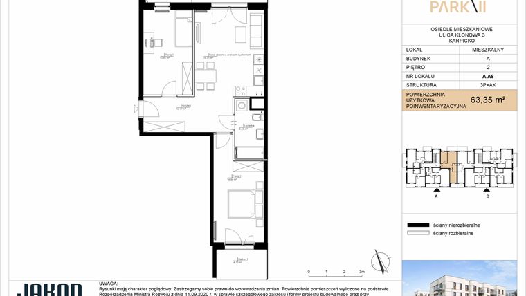Rzut - Mieszkanie na sprzedaż 3 pokoje o powierzchni 63,35 m² - numer A.A8 w Merano Park II