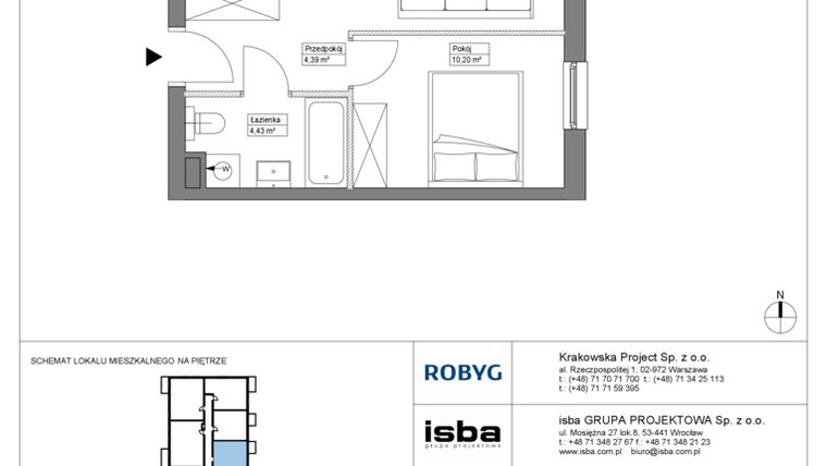 Rzut - Mieszkanie na sprzedaż 2 pokoje o powierzchni 39,09 m² - numer KR8/B/2/5 w Apartamenty Krakowska etap VIII