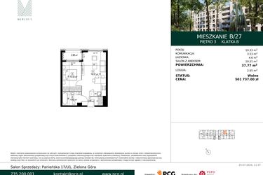 Rzut - Mieszkanie na sprzedaż 2 pokoje o powierzchni 37,77 m² - numer B/27 w Merloft
