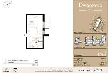Rzut - Mieszkanie na sprzedaż 1 pokój o powierzchni 36,23 m² - numer C63 w Dworcowa 28