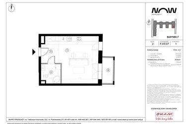 Rzut - Mieszkanie na sprzedaż 1 pokój o powierzchni 33,42 m² - numer F.03.07 w NOW