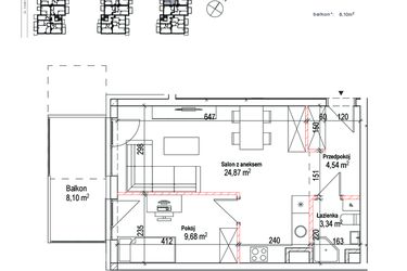 Rzut - Mieszkanie na sprzedaż 2 pokoje o powierzchni 42,43 m² - numer 8B w Łowicka 25