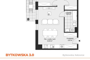 Rzut - Mieszkanie na sprzedaż 3 pokoje o powierzchni 55,06 m² - numer 53 w Bytkowska 3.0