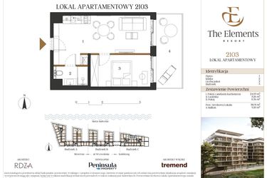 Rzut - Mieszkanie na sprzedaż 2 pokoje o powierzchni 38,91 m² - numer A2103 w The Elements Resort