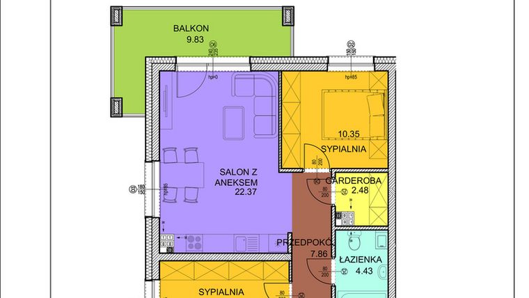 Rzut - Mieszkanie na sprzedaż 3 pokoje o powierzchni 58,29 m² - numer D11 w Osiedle Zuchów