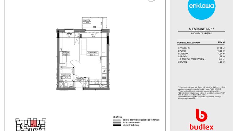 Rzut - Mieszkanie na sprzedaż 2 pokoje o powierzchni 41,04 m² - numer Z5.17 w Enklawa Apartamenty Z4 i Z5