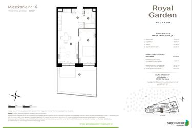 Rzut - Mieszkanie na sprzedaż 2 pokoje o powierzchni 47,03 m² - numer M.16 w Royal Garden Wilanów