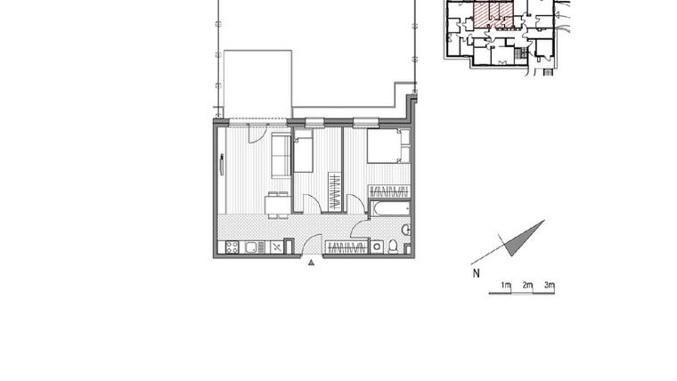 Rzut - Mieszkanie na sprzedaż 3 pokoje o powierzchni 48,61 m² - numer 1.2-3 w Stawowa
