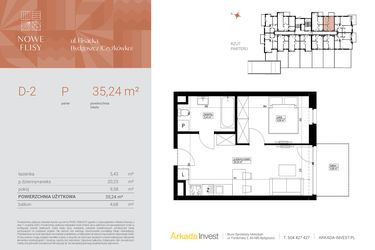 Rzut - Mieszkanie na sprzedaż 2 pokoje o powierzchni 35,24 m² - numer M2_NF.d w Nowe Flisy II
