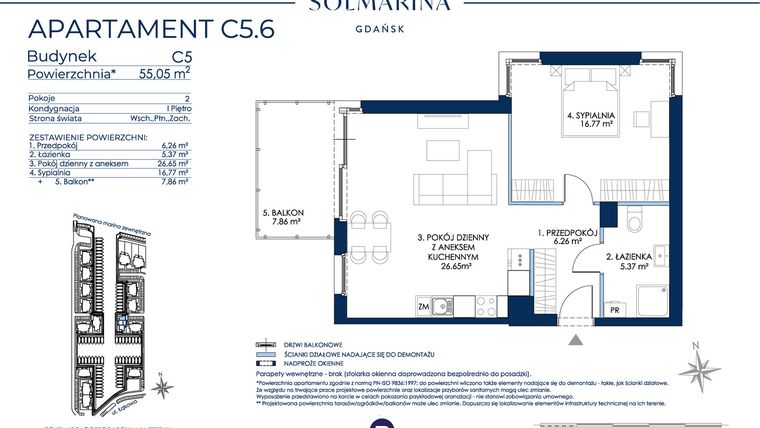 Rzut - Mieszkanie na sprzedaż 2 pokoje o powierzchni 55,05 m² - numer C5.6 w Sol Marina etap III