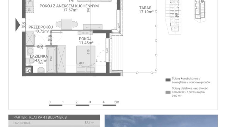 Rzut - Mieszkanie na sprzedaż 2 pokoje o powierzchni 36,94 m² - numer 81. w Osiedle Parkowa etap B