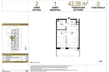 Rzut - Mieszkanie na sprzedaż 2 pokoje o powierzchni 43,38 m² - numer 2.M1 w Osiedle Saturna