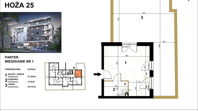 Rzut - Lokal użytkowy na sprzedaż 1 pokój o powierzchni 25,09 m² - numer 1 w Hoża 25