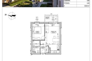 Rzut - Mieszkanie na sprzedaż 2 pokoje o powierzchni 39,94 m² - numer M.B8.03.51 w Osiedle Harmonia bud. B8