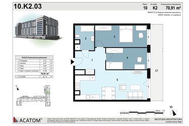 Rzut - Mieszkanie na sprzedaż 3 pokoje o powierzchni 71,13 m² - numer 10.K2.03 w Langiewicza 37