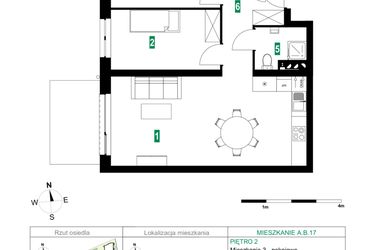 Rzut - Mieszkanie na sprzedaż 3 pokoje o powierzchni 64,88 m² - numer A.B.17 w Park Śliwowa