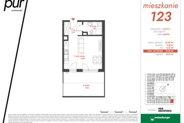Rzut - Mieszkanie na sprzedaż 1 pokój o powierzchni 31,03 m² - numer AF1.3 w PUR