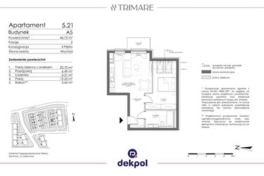 Rzut - Mieszkanie na sprzedaż 2 pokoje o powierzchni 46,75 m² - numer 5.21 w Trimare