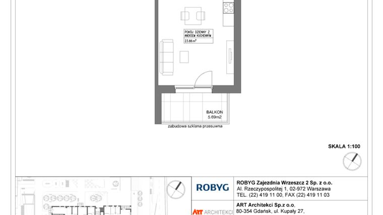 Rzut - Mieszkanie na sprzedaż 1 pokój o powierzchni 31,01 m² - numer I1.4M03 w Nowa Wałowa bud. I1