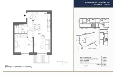 Rzut - Mieszkanie na sprzedaż 2 pokoje o powierzchni 47,3 m² - numer A.205 w Nowa Młynówka