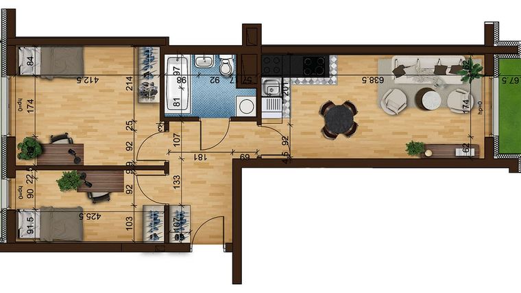 Rzut - Mieszkanie na sprzedaż 3 pokoje o powierzchni 52,84 m² - numer 6C.46 w Mierzeja Wiślana etap III