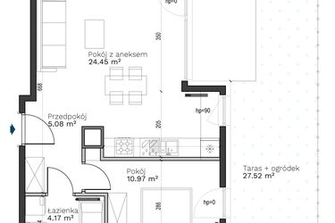 Rzut - Mieszkanie na sprzedaż 2 pokoje o powierzchni 44,67 m² - numer B-4 w Destino