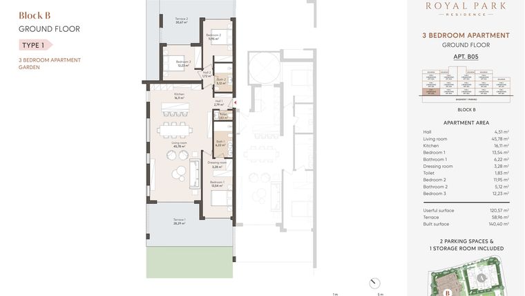 Rzut - Mieszkanie na sprzedaż 2 pokoje o powierzchni 98,49 m² - numer B13 w Royal Park