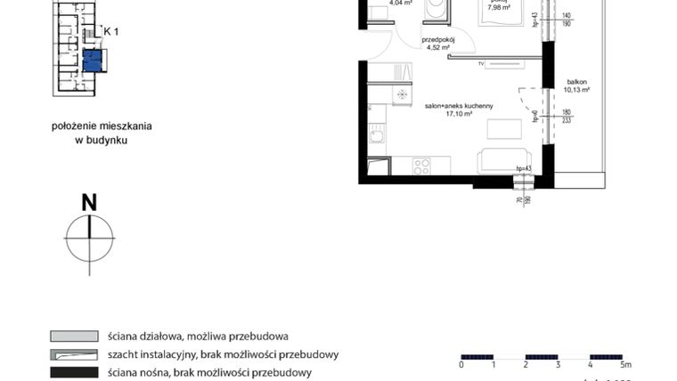 Rzut - Mieszkanie na sprzedaż 2 pokoje o powierzchni 33,64 m² - numer M1 w Kwarcowe Wzgórze
