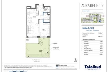 Rzut - Mieszkanie na sprzedaż 2 pokoje o powierzchni 47,29 m² - numer B.P0.16 w Mirabelki 5