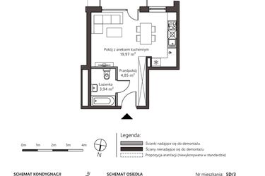 Rzut - Mieszkanie na sprzedaż 1 pokój o powierzchni 28,76 m² - numer 5D/3 w Nowy Goszyn