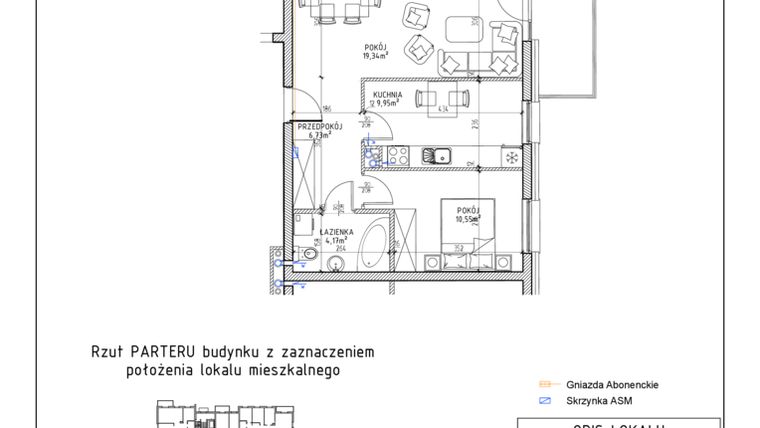 Rzut - Mieszkanie na sprzedaż 2 pokoje o powierzchni 50,74 m² - numer 38 w Osiedle Sady bud. E4
