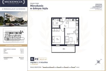 Rzut - Mieszkanie na sprzedaż 2 pokoje o powierzchni 40,41 m² - numer B29 w Mickiewicza