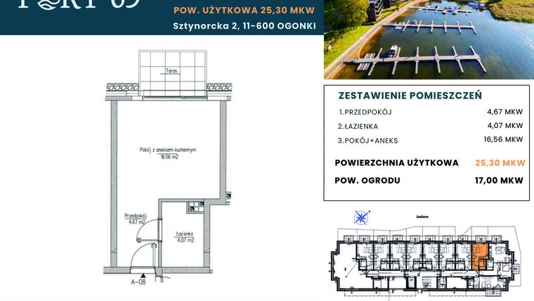 Rzut - Mieszkanie na sprzedaż 1 pokój o powierzchni 25,3 m² - numer A-08 w Port 69