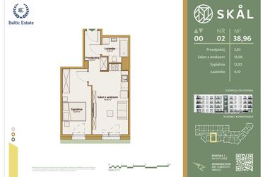 Rzut - Mieszkanie na sprzedaż 2 pokoje o powierzchni 38,96 m² - numer M.2 w Skal