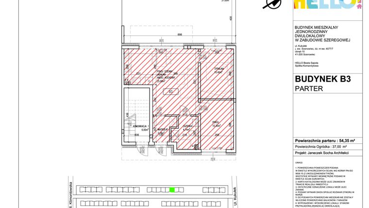 Rzut - Mieszkanie na sprzedaż 3 pokoje o powierzchni 54,35 m² - numer B3.1 w HELLO! KUKUŁKI bud. B