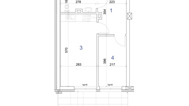 Rzut - Mieszkanie na sprzedaż 2 pokoje o powierzchni 37,04 m² - numer 6A.2 w Mierzeja Wiślana etap IV