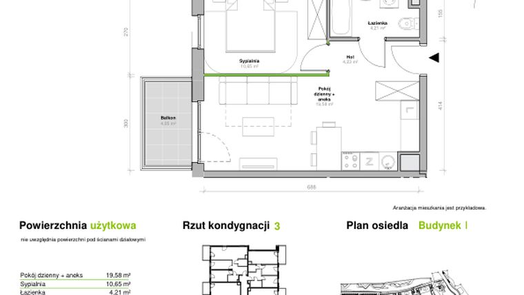 Rzut - Mieszkanie na sprzedaż 2 pokoje o powierzchni 38,67 m² - numer I.3.M09 w Przemyska Vita