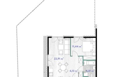 Rzut - Mieszkanie na sprzedaż 2 pokoje o powierzchni 45,29 m² - numer A.00.07 w Do Wilgi