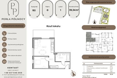 Rzut - Mieszkanie na sprzedaż 2 pokoje o powierzchni 39,34 m² - numer B2.0_1 w Perła Północy etap 2