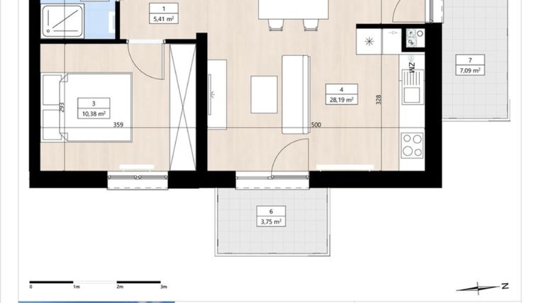 Rzut - Mieszkanie na sprzedaż 2 pokoje o powierzchni 59,23 m² - numer B3/3/35 w Montano bud. B3