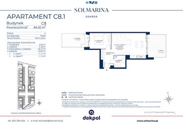 Rzut - Mieszkanie na sprzedaż 2 pokoje o powierzchni 44,42 m² - numer C8.1 w Sol Marina etap III
