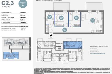Rzut - Mieszkanie na sprzedaż 3 pokoje o powierzchni 61,06 m² - numer C2.3 w Nowy Radzionków