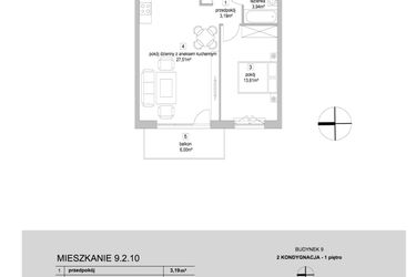 Rzut - Mieszkanie na sprzedaż 2 pokoje o powierzchni 48,25 m² - numer 9.2.10 w Osiedle Przyjemne IV