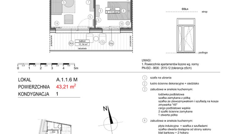 Rzut - Mieszkanie na sprzedaż 2 pokoje o powierzchni 43,14 m² - numer A.1.1.6M w Mikołajki Apartamenty