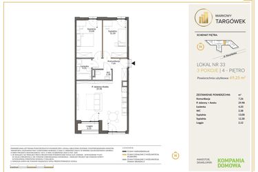 Rzut - Mieszkanie na sprzedaż 3 pokoje o powierzchni 69,21 m² - numer 33 w Markowy Targówek