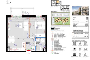 Rzut - Mieszkanie na sprzedaż 2 pokoje o powierzchni 40,97 m² - numer 17 w Harmony Antoninek