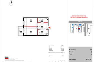 Rzut - Mieszkanie na sprzedaż 2 pokoje o powierzchni 40,43 m² - numer D.25 w Skrajna 9 bud. D